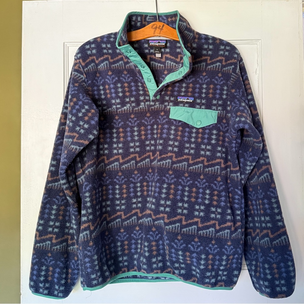 Patagonia Womens Lightweight Synchilla Snap T Pullover Size S Wild Roots Navy